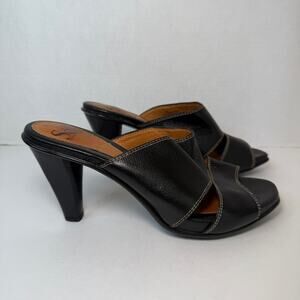 Sofft Women's Black Leather Slip On Heeled Mule Sandals Size 8